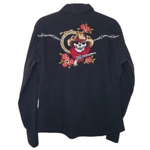 Brooks & Dunn Collection Black Snap Front Embroidered Shirt Sz M